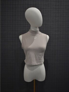 Nike Sleeveless Mock Neck Crop Top in Taupe